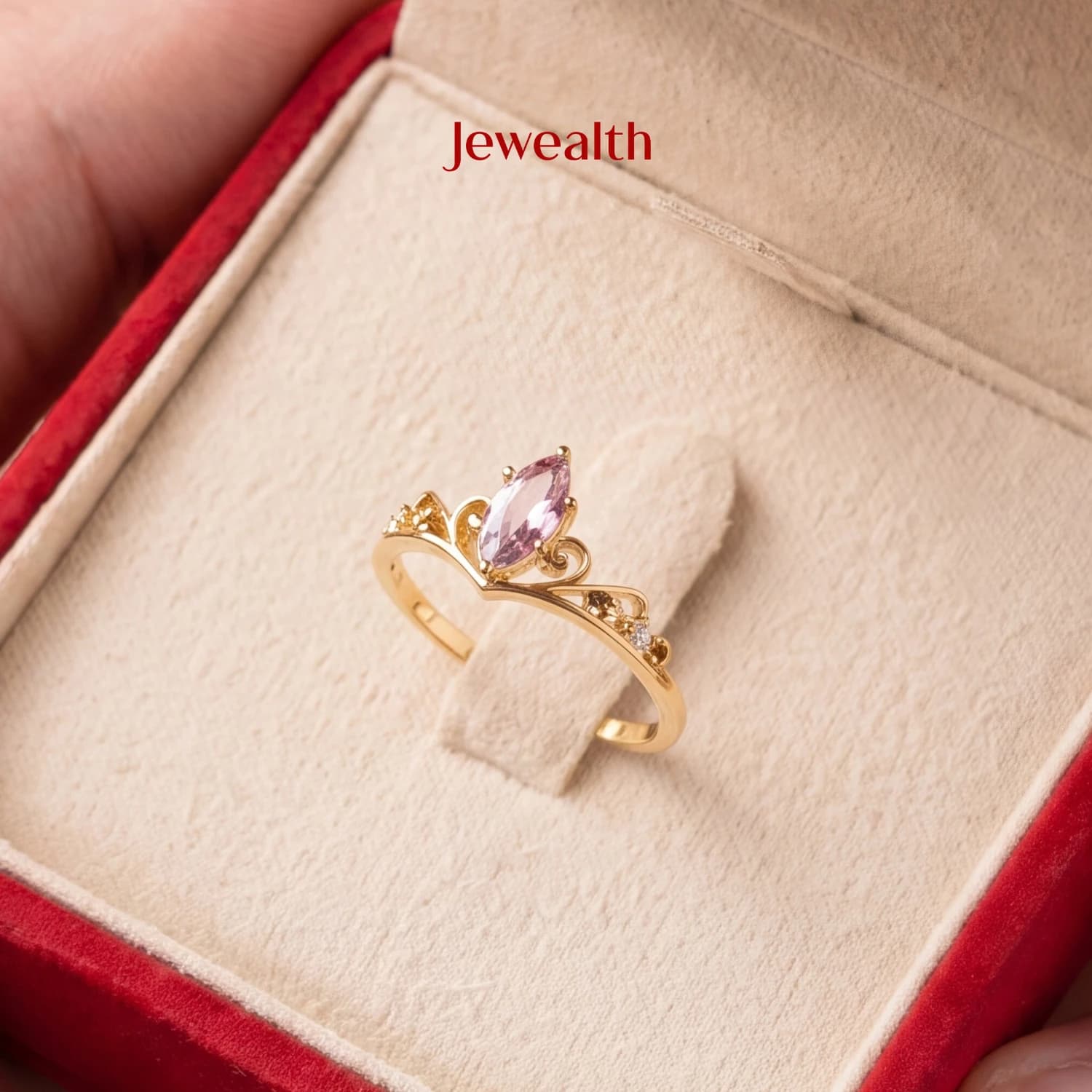 Princess crown ring with Pink Sapphire