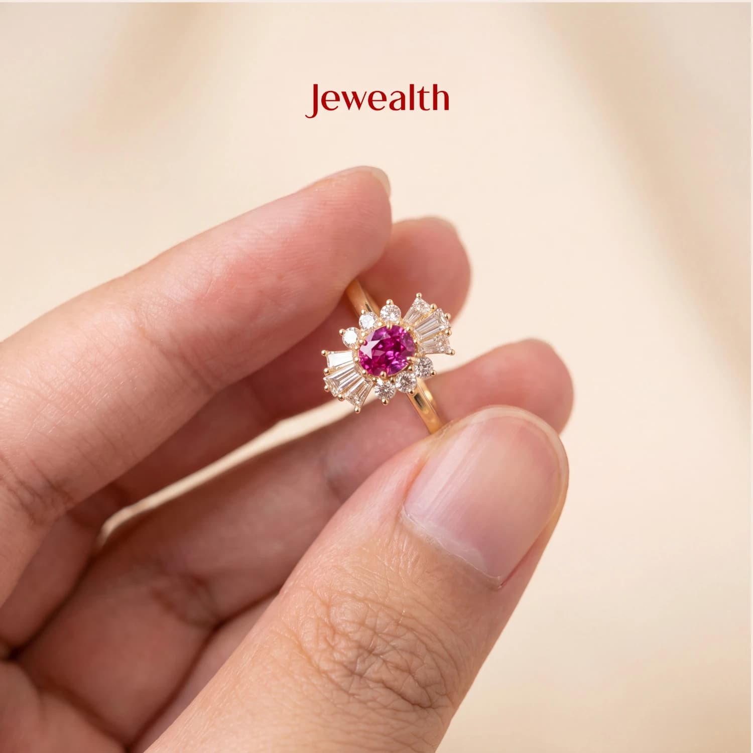 Ballerina ring featuring a hot pink Ruby
